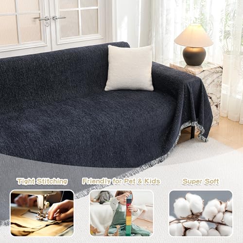 Oversized Couch Cover Sofa Covers Couch Covers for 3 Cushion Couch Sofa Pet Friendly L Shaped Couch Cover Sectional Couch Covers Non Slip Furniture Protector for Kids (91" x 150" / Navy Blue)