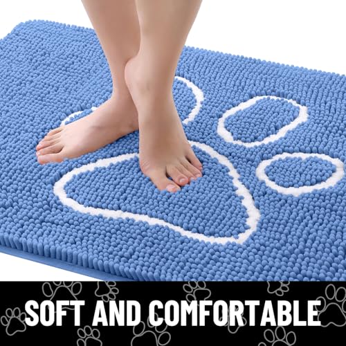 Dog Door Mat for Muddy Paws (40"X32" / Cornflower Blue and White)