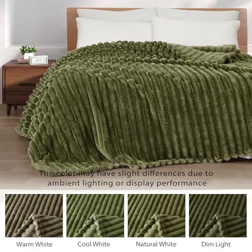 Striped Twin Size Fleece Blanket for Bed (Olive Green / Twin ( 60x80 IN ))