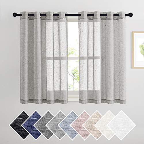 Flax Sheer Linen Curtains Privacy Protection for Bedroom (52"W x 45"L (Pack of 2) / Grey)