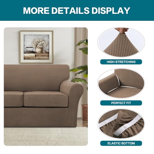 3 Piece Sofa Covers for 2 Cushion Couch Sofa Slipcover Soft Couch Cover for Dogs (Sofa (2 Cushion) / Macchiato)