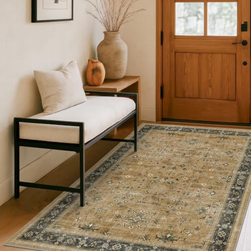 Boho Earth 4x6 Large Entryway Rug (4' x 6' (Rectangular) / Rustic Brown / Charcoal Olive)