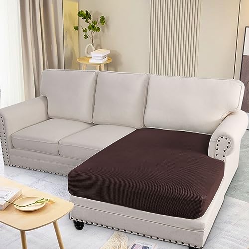 Super Stretch Individual Chaise Cover Sectional Couch Covers for L Shaped Sofa Both Left (Chocolate / Chaise Cover)
