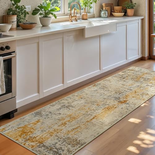 2x6 Beige Rug Runners for Hallways Kitchen Runner Rug Non Slip Washable Tan Long Runner Rugs with Rubber Backing Soft Abstract Carpet Runner for Bedroom (Beige / 2' x 6' (Runner))