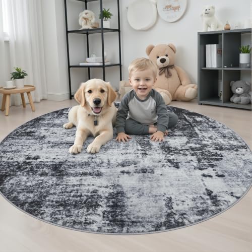 Round Area Rug Living Room (Dark Black / 5' (Round))