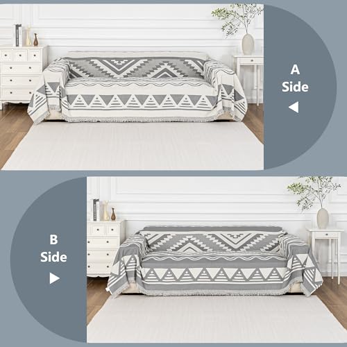 Sectional Couch Cover Grey Boho Geometric Sofa Covers for Sectional Sofa L Shape Chenille Couch Protector for Dogs Pets Couch Throw Cover Washable Durable for Home Decor (71" x 118" / 2# Bohemia Light Grey)