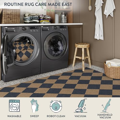 Checkered Easy Jute 3x5 Outdoor Rug (3' x 5' (Rectangular) / Blue/Checkerboard -2)