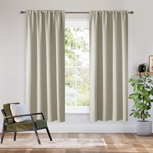 Bedroom Blackout Curtains 72 inches Long (100% Blackout - Natural / 34"W x 72"L (Pack of 2))
