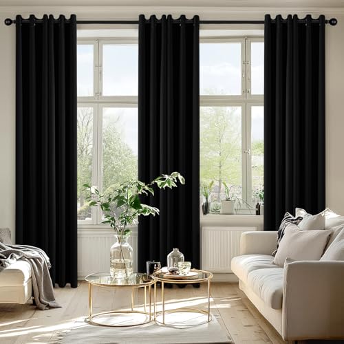 Blackout Curtains for Bedroom 2 Panels 40 x 80 Inch Long Black (Black / 40"W x 80"L (Pack of 2))