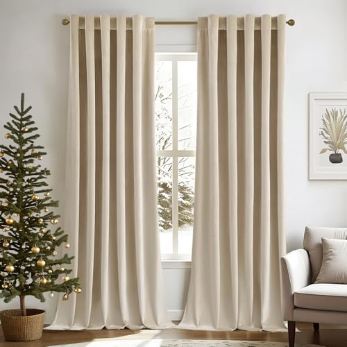 Velvet Curtains 52x90 inches 2 Panels Beige Blackout Curtains (Beige / 52"W x 90"L (Pack of 2))
