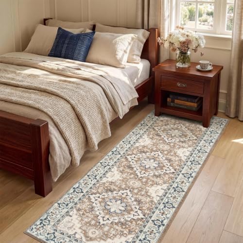 2x6 Hallway Kitchen Washable Runner Rug (Floral Brown / 2' x 6' (Runner))