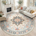Washable Area Rug (Beige/Blue/Orange / 8' (Round))