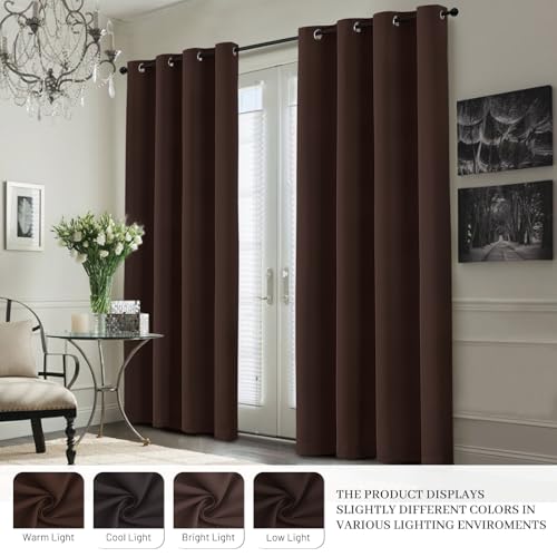 Brown 100% Blackout Curtain Panels 84 inches (50"W x 84"L (Pack of 2) / Brown With White Backing)