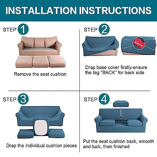 4 Piece Sofa Covers for 3 Cushion Couch Sofa Slipcover with Separate Cushion Couch Cover for Dogs Thick Soft Slipcover Washable Elastic Furniture Protector for Pets (XL Sofa (3 Cushion) / Dusty Blue)