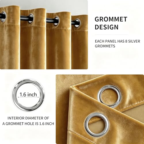 Velvet Curtains Golden 52 x 90 Inch Length Set of 2 (Golden / 52"W x 90"L (Pack of 2))