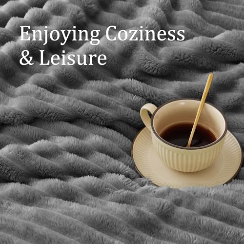 Ribbed Fleece Throw Blanket for Couch (Grey / Throw XL(50"x70"))