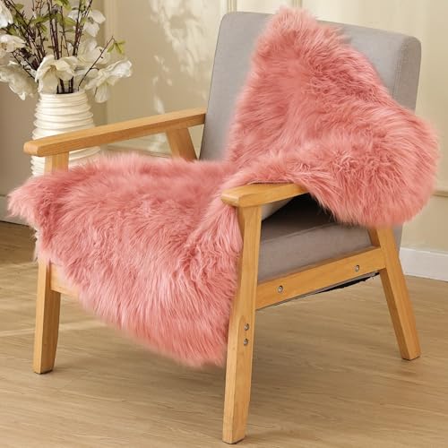 Pink Fluffy Sheepskin Fur Area Rugs for Bedroom Washable Furry Carpet Rug for Living Room Faux Fur Rug 2x3 Nursery (2' x 3' (Rectangular) / Pink)