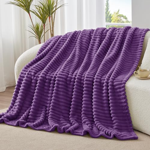 Ribbed Purple Throw Blanket for Couch (Purple / Throw(50"x60"))