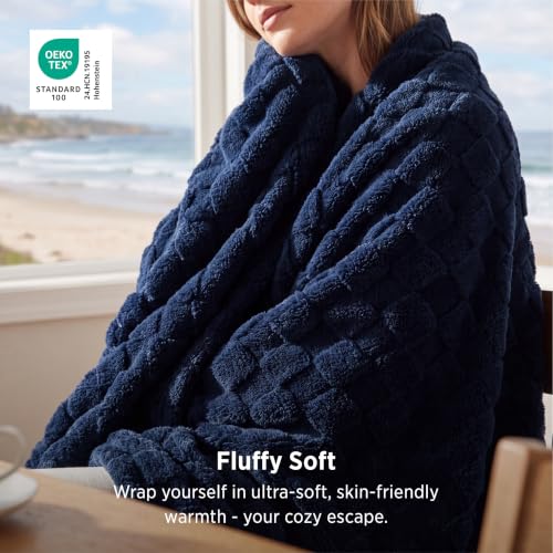 Checkered Soft Cozy Queen Blanket for Bed (06 Navy / Queen (90" X 90"))