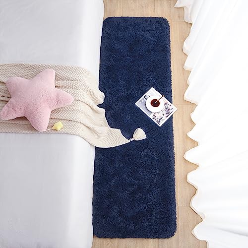 Soft Runner Rugs for Bedroom Living Room Plush Fluffy Rug 3x8 (Navy Blue / 3' x 8' (Runner))