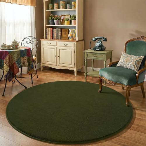 Olive Green Round Area Rugs 5ft Circle Rugs for Bedroom Living Room (5' (Round) / Olive Green)