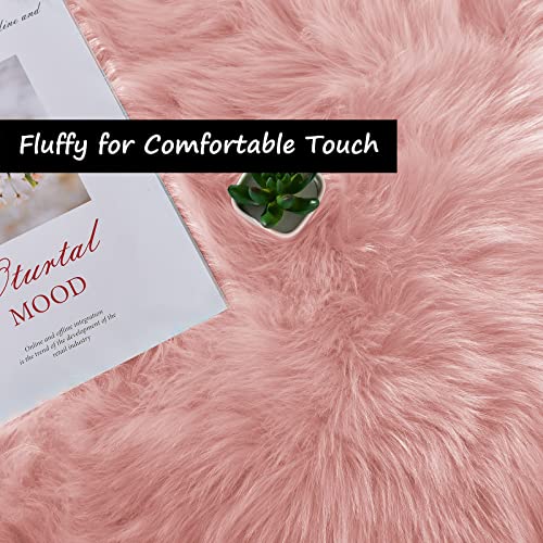 Pink Area Rugs 10x12 Fluffy Fuzzy Furry Rug for Girls Bedroom Living Room Faux Sheepskin Fur Shaggy Plush Rectangle (10' x 12' (Rectangular) / Light Pink)