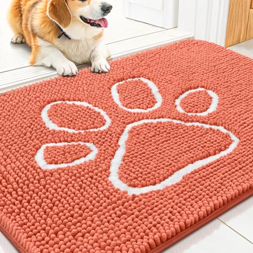 Dog Door Mat for Muddy Paws (30"X20" / Coral and White)