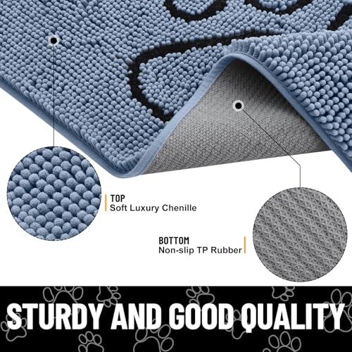 Dog Door Mat for Muddy Paws (48"X30" / Airy Blue and Black)