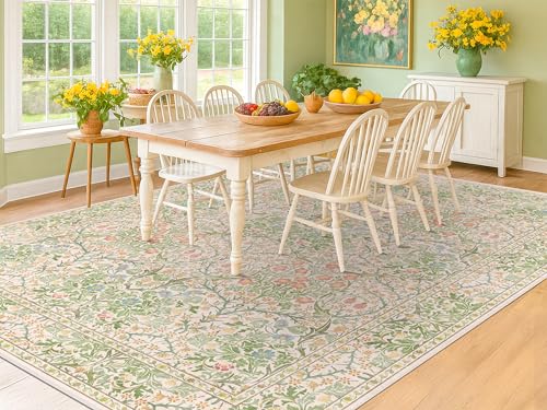 Beige Green 6x9 Washable Area Rugs for Dining Room (Garden Green / 6' x 9' (Rectangular))