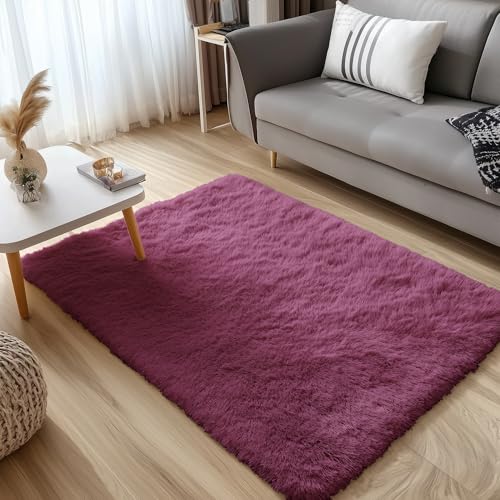 3x5 Machine Washable Small Bedside Rug (3x5 Ft / Burgundy)