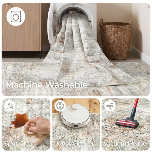 2'6 x 10' Runner Rug Non Slip (Grey/Rust / 2'6" x 10' (Runner))