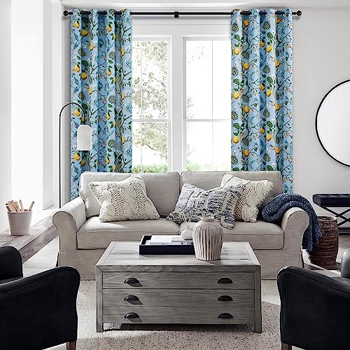 Blue Patterned Curtains 2 Pages 96 Inches Long Blackout Heat Block Farmhouse Watercolor Floral Flower Hummingbird Printed Drapes Grommet Window Treatment for Living Room (Light Blue / 52"W x 96"L (Pack of 2))