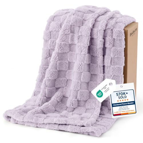 Checkered Soft Cozy Twin XL Blanket for Bed (04 Lavender Fog / Twin XL (66" X 90"))
