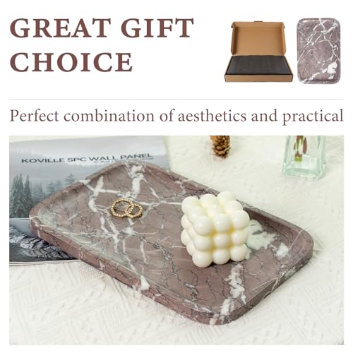 Marble Tray 12"x8" Marble Vanity Tray for Countertop Bathroom Kitchen Dresser (Purple)