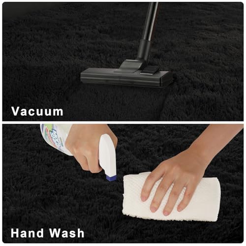 Soft Runner Rug for Bedroom Living Room Plush Fluffy Rugs 5x7 (Black / 5' x 7' (Rectangular))