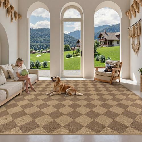 Checkered Easy Jute Dining Room Rug (9' x 12' (Rectangular) / Nature/Checkerboard -2)
