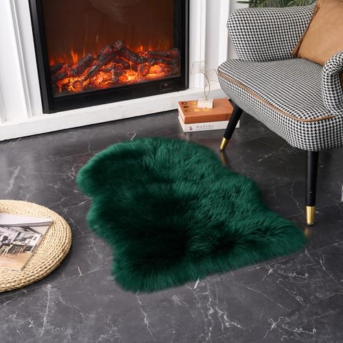 Ultra Soft Fluffy Shaggy Area Rug Faux Fur Rug Chair Cover Seat Pad Fuzzy Area Rug for Bedroom Floor Sofa Living Room (Darkgreen / 2' x 3' (Sheepskin))