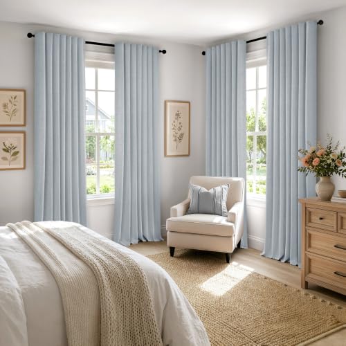 100% Blackout Linen Curtains 42 x 84 Inch Chambray Blue 2 Panels (Chambray Blue / 42"W x 84"L (Pack of 2))