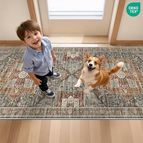 Kitchen Runner Rug Non Slip Washable Rugs 2.5x8 (Grey / 2'6" x 8' (Runner))