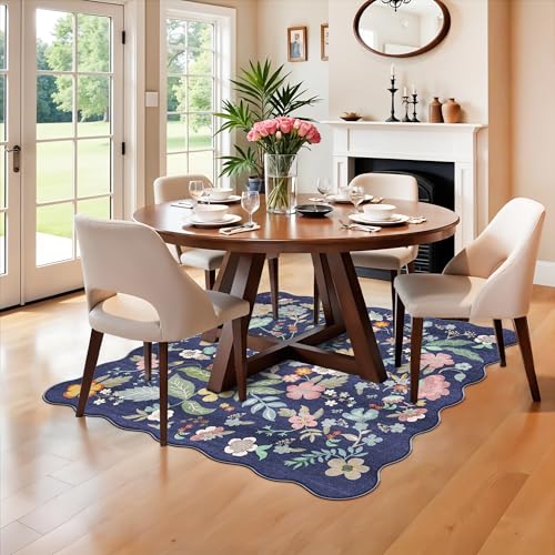 Floral Square Area Rug for Family (5' x 5' (Square) / Purple)