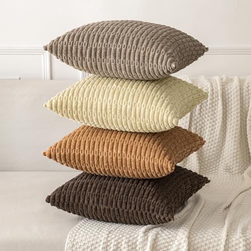 Corduroy Decorative Throw Pillow Covers 20x20 Brown Pack of 2 (Brown / 20" x 20" (Pack of 2))
