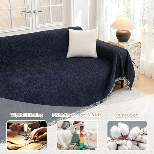 Couch Cover for Dogs Washable Couch Covers for 3 Cushion Couch Sofa Super Soft Sofa Slipcover Non Slip Sofa Cover (91" x 134" / Navy Blue)