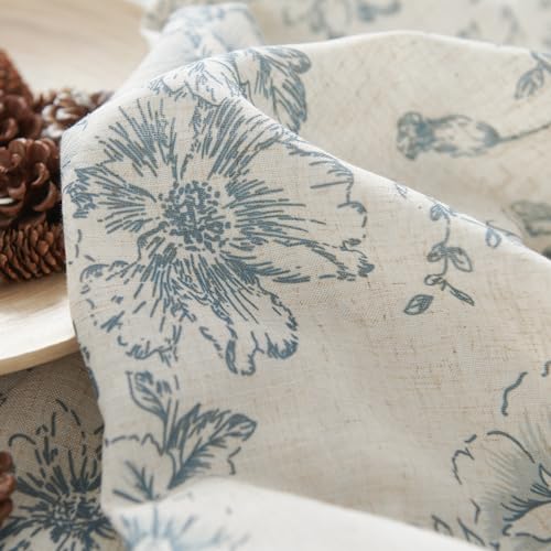 Blue Floral Linen Curtains 96 Long for Living Room 2 Panels (Blue / 38"W x 96"L (Pack of 2))