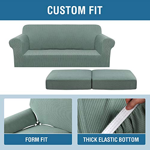 3 Piece Stretch Sofa Covers for 2 Cushion Sofa Couch Covers for Living Room Sofa Slipcovers (Medium-XL / Sage)