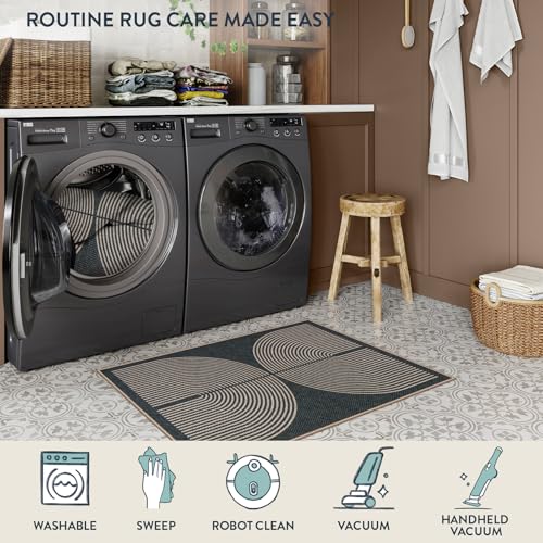 Enfys Rainbow Outdoor Mats for Front Door (2' x 3' (Rectangular) / Dark Grey/Charcoal Black)