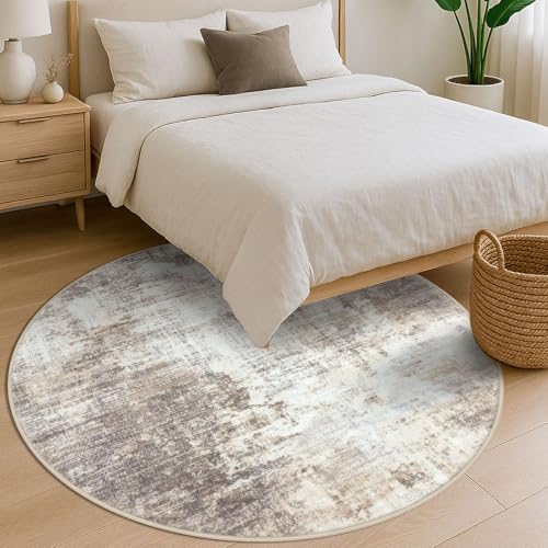 Abstract Round Area Rug 6 Ft Washable Circle Rugs Large Round Rug Non Slip Thin Soft Circle Rugs (Gold/Yellow/Brown/Beige/White / 6' x 6' (Rectangular))