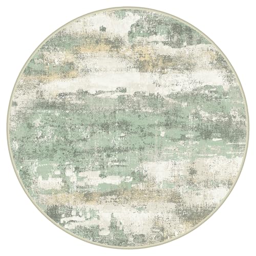 4FT Green Abstract Round Area Rug (Light Green/Cream / 4' (Round))