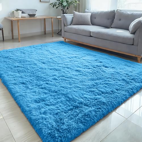 5x8 Machine Washable Large Area Rugs for Living Room (5x8 Ft / Bright Blue)