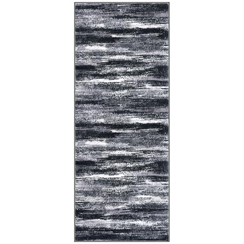 Modern Abstract 2x5 Runner Rug Non Slip Washable Kitchen Rugs (Black Grey White / 2' x 5' (Runner))