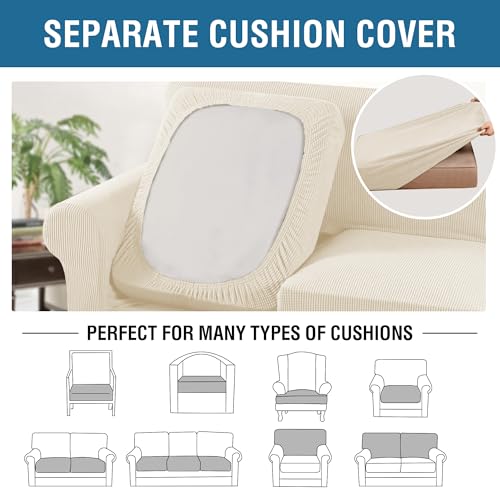 4 Piece Stretch Sofa Covers for 3 Cushion Couch Covers for Living Room Furniture (Large / Cream)